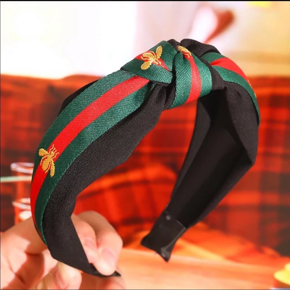 Black Red Striped Bee Knotted Headband